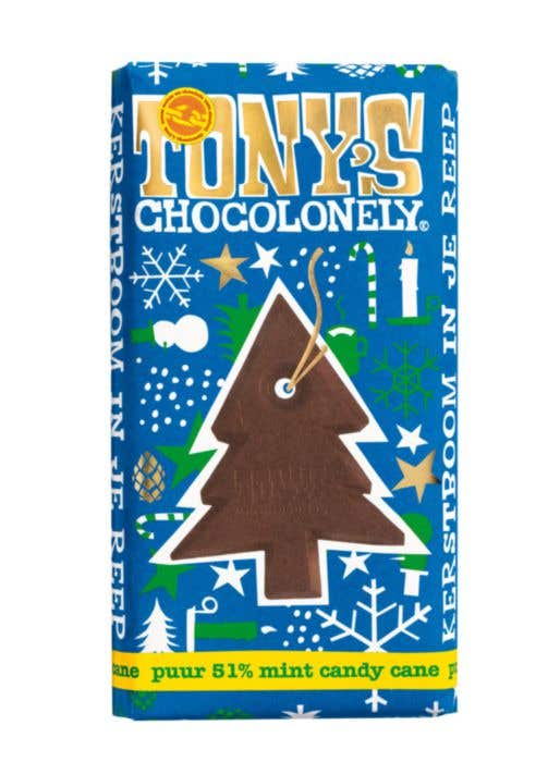 Barre de Noël au chocolat noir et 51 % bâtonnet de sucre menthe Tony's Chocolonely