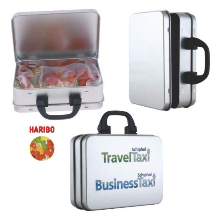 Suitcase tin with approx 150 gr. Haribo gold bears