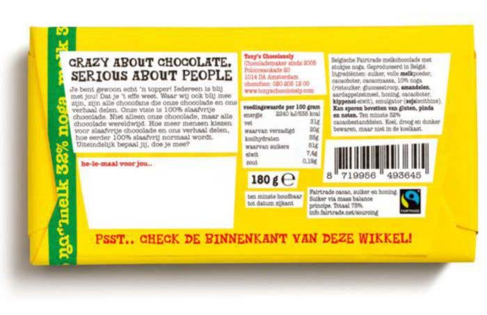 Tony's Chocolonely Lait Nougat Satisfait de vous [180 grammes]