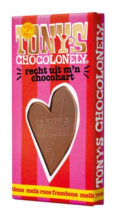 Tony's Chocolonely Lait Rose Framboise Tout droit de mon cœur de chocolat [180 grammes]