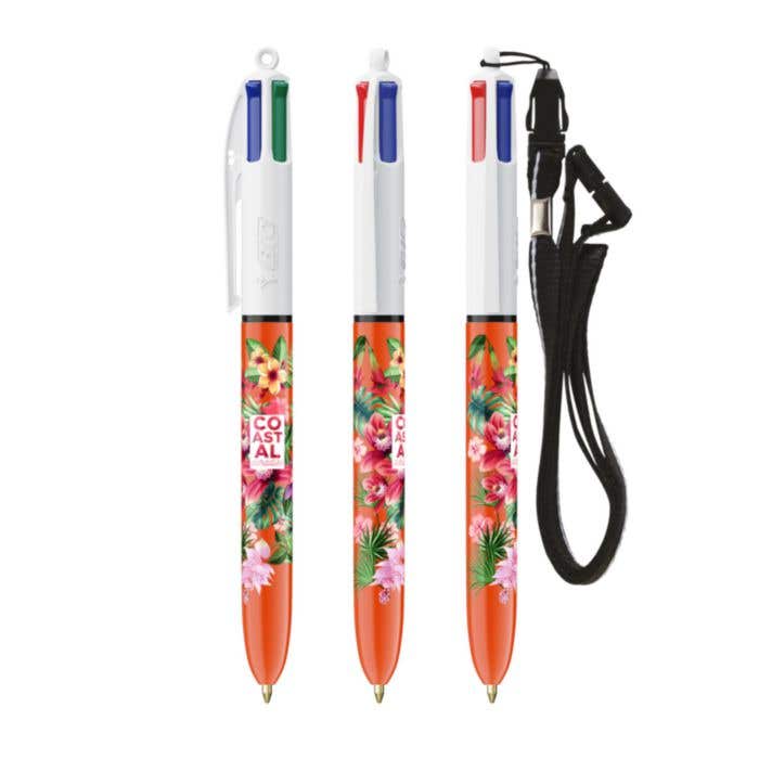 BIC® Stylo À Bille Avec Lanière 4 Couleurs® Fine [4-en-1]