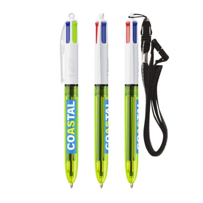 BIC® Stylo À Bille Avec Lanière 4 Couleurs® Fluo [4-en-1]