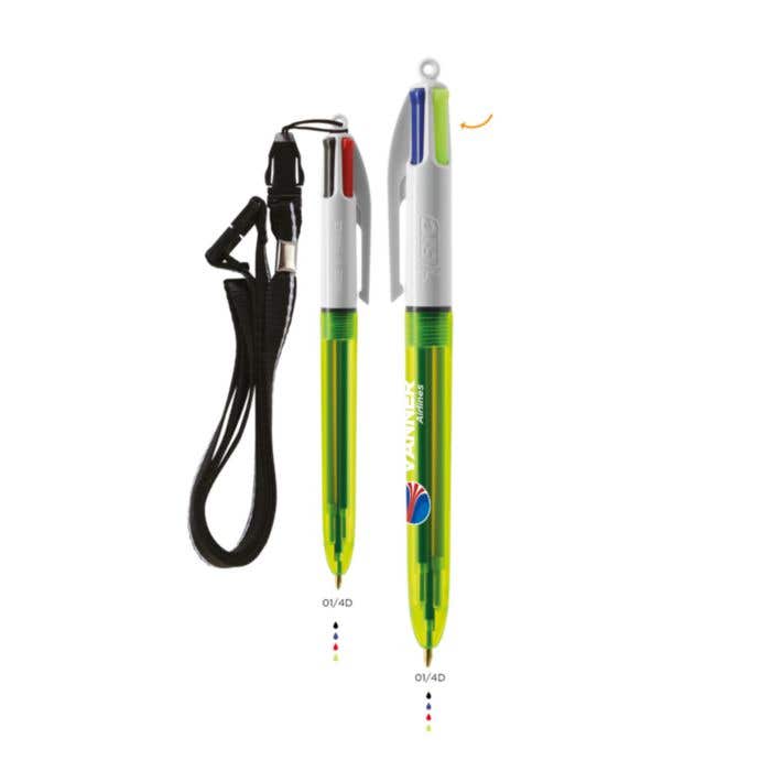 BIC® Stylo À Bille Avec Lanière 4 Couleurs® Fluo [4-en-1]