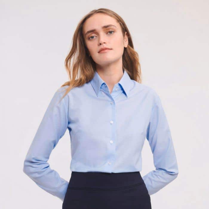 Russell Easy Care Oxford Chemise à manches longues pour femmes