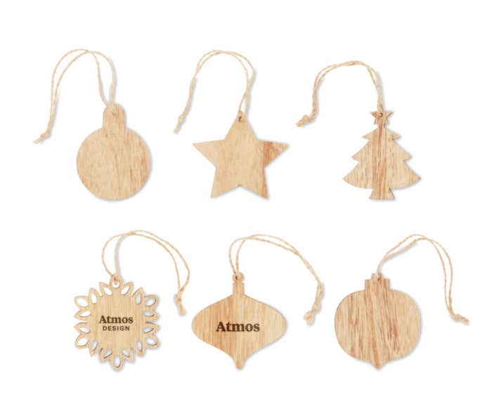 Houten Kerstornamenten Chriset [6-delig]