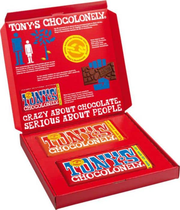 Coffret cadeau Noël Duo Holiday (2x 180 g) Tony's Chocolonely (Lait - Lait caramel sel de mer)