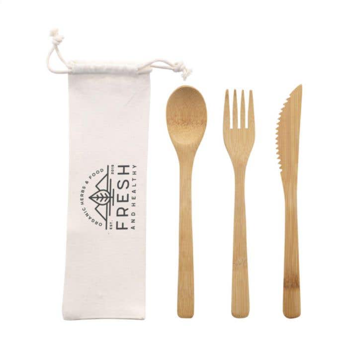 Set de couverts | Bambou | Avec pochette en coton