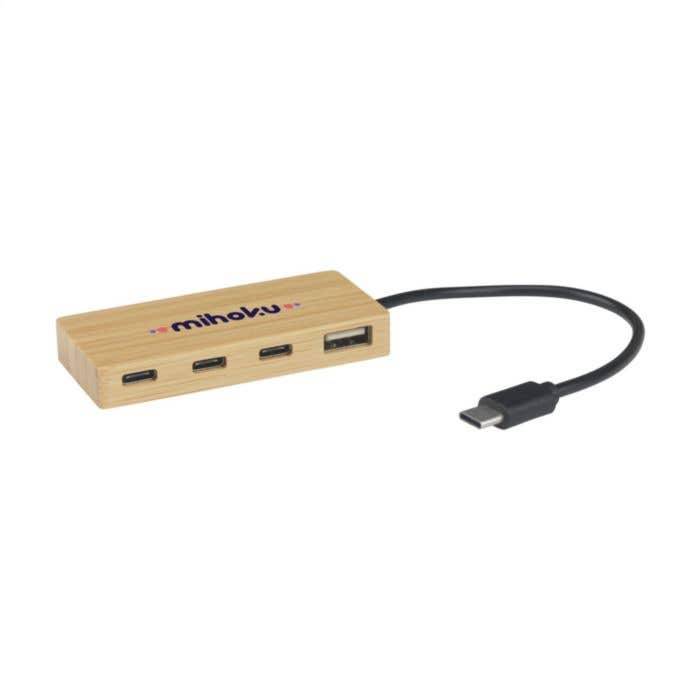 USB-hub | FSC® Bamboe | 1x USB-A + 3x USB-C