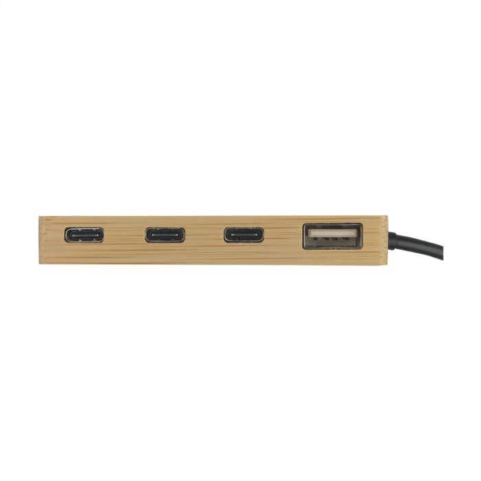 USB-hub | FSC® Bamboe | 1x USB-A + 3x USB-C