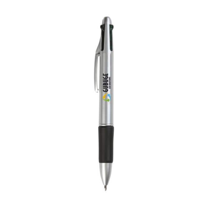 Stylo 4 couleurs | Grip en caoutchouc | Bleu, vert, rouge, noir