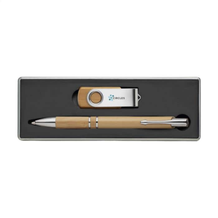 Geschenkset | Bamboe | Balpen en USB stick 8 GB