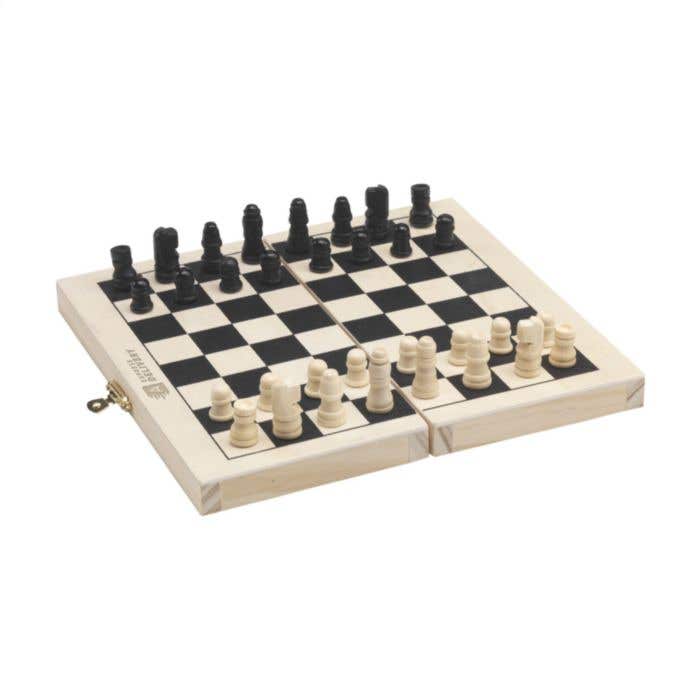 Coffret de jeux 3-en-1 | Bois de pin FSC® | Échecs, dames et backgammon