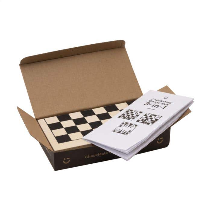 Coffret de jeux 3-en-1 | Bois de pin FSC® | Échecs, dames et backgammon
