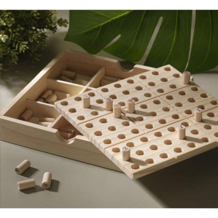 Sudokubord | Dennenhout | 81 pionnen | Met opbergvak