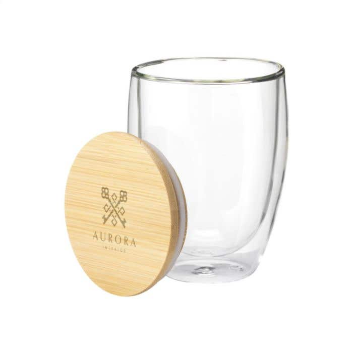 Glas dubbelwandig | Bamboe deksel | 350 ml