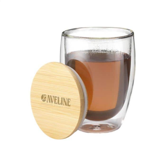 Glas dubbelwandig | Bamboe deksel | 350 ml
