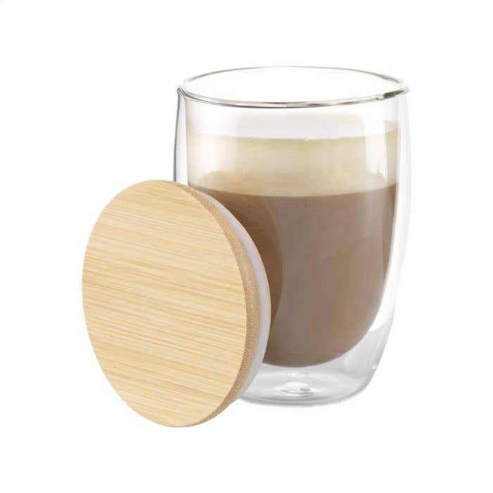 Glas dubbelwandig | Bamboe deksel | 350 ml