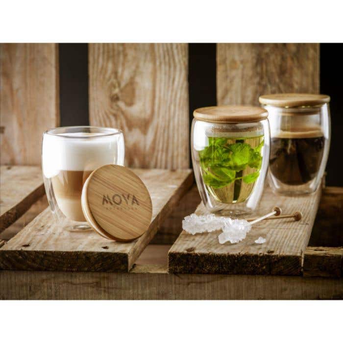 Glas dubbelwandig | Bamboe deksel | 350 ml