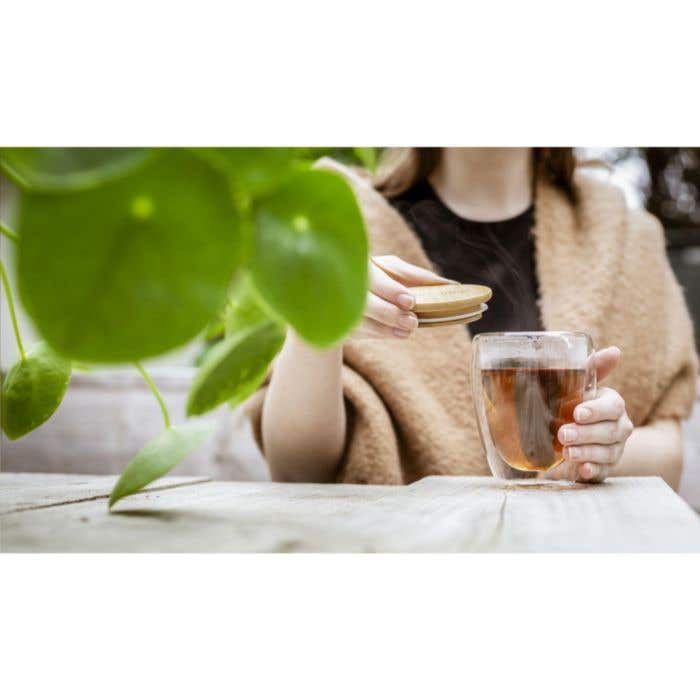 Glas dubbelwandig | Bamboe deksel | 350 ml