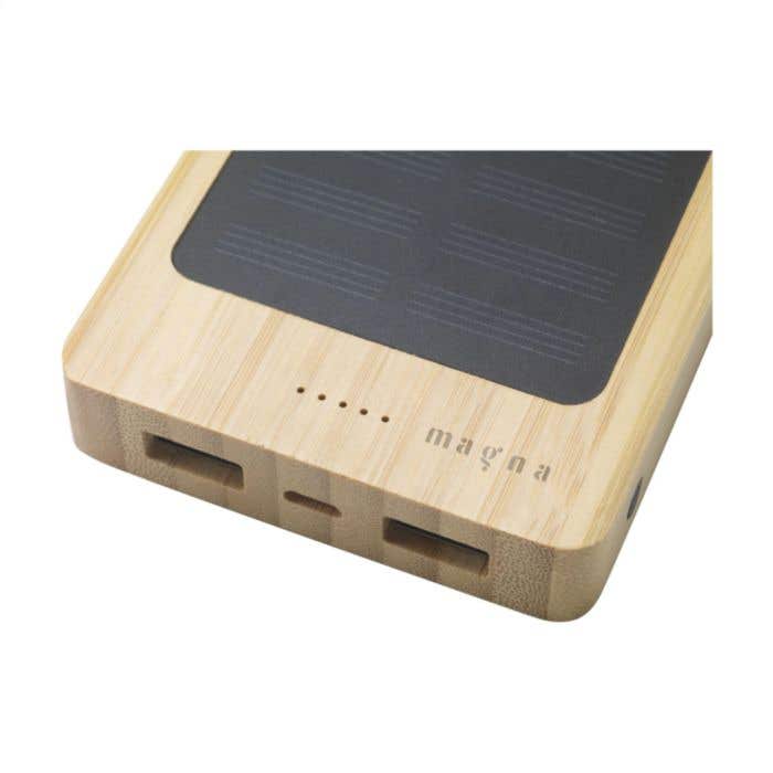 Powerbank | Bamboe | 8000 mAh | Draadloos & zonnepaneel