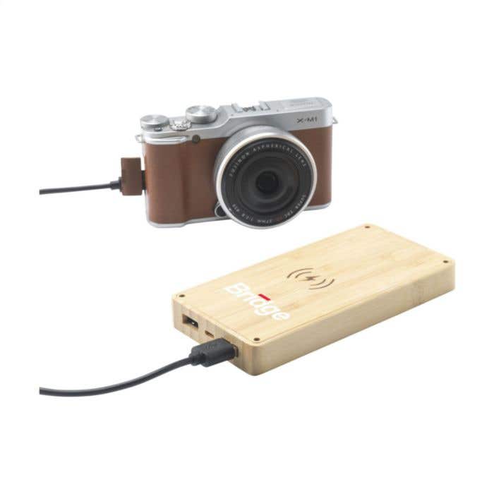 Powerbank | Bamboe | 8000 mAh | Draadloos & zonnepaneel