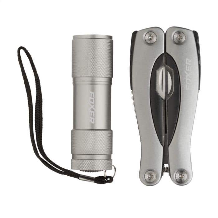 Coffret cadeau MaxiStar | Pince multifonction et lampe de poche | Inox et aluminium