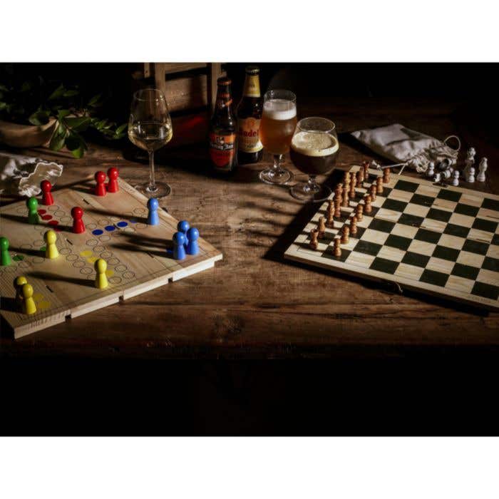 Wijnkist Gamebox Ludo | Dennenhout | 1 fles