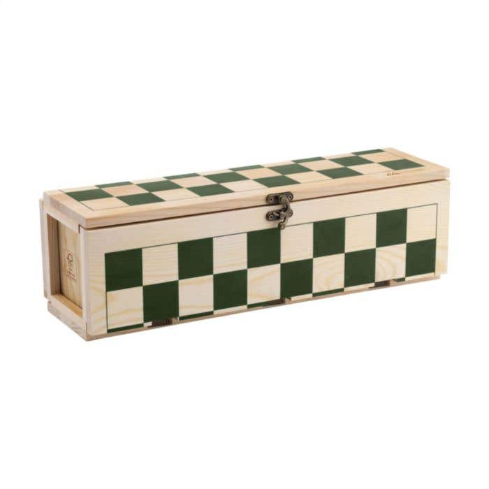 Wijnkist Rackpack Gamebox | FSC® Dennenhout | Met damspel