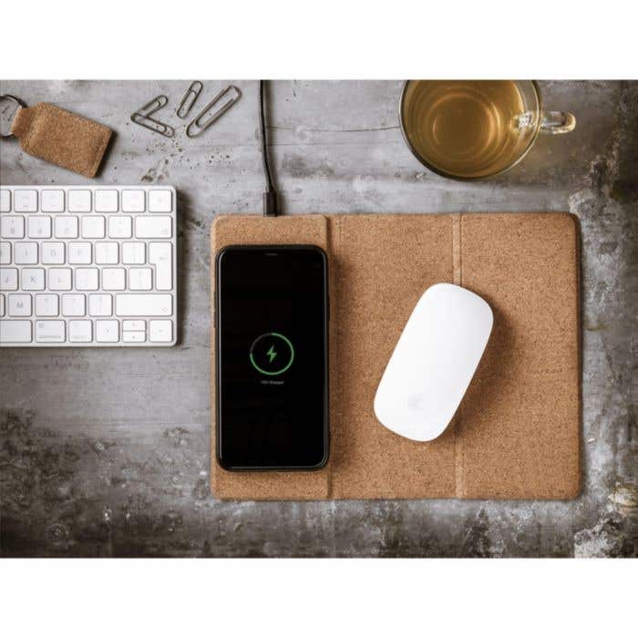 Muismat | Kurk | Draadloze oplader 10W | Telefoonstandaard