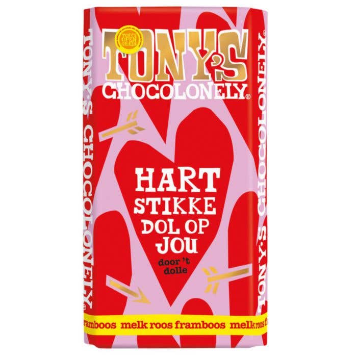 Tony's Chocolonely Chocolat au lait Rose Framboise Tout droit de mon cœur de chocolat [180 grammes]
