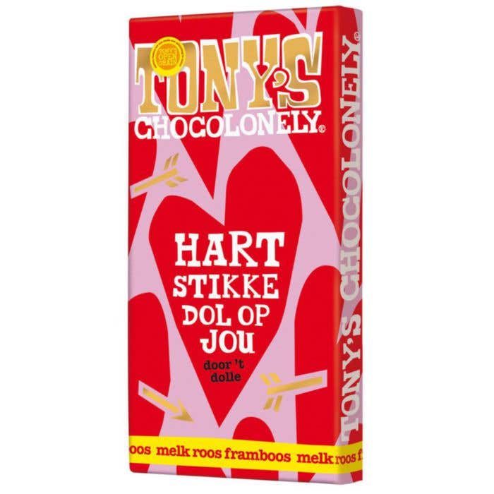 Tony's Chocolonely Chocolat au lait Rose Framboise Tout droit de mon cœur de chocolat [180 grammes]