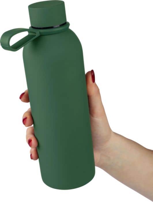 Drinkfles Sena | 500 ml | Gerecycleerd RVS | Dubbelwandig | Draaglus | Rubberen afwerking