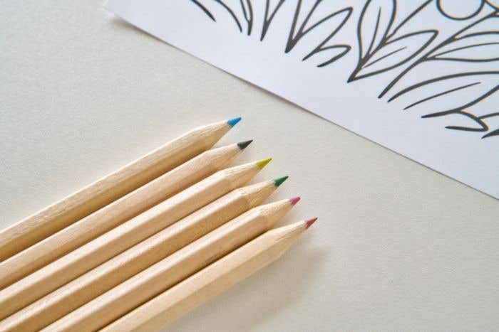 6 crayons de couleurs en bois naturel