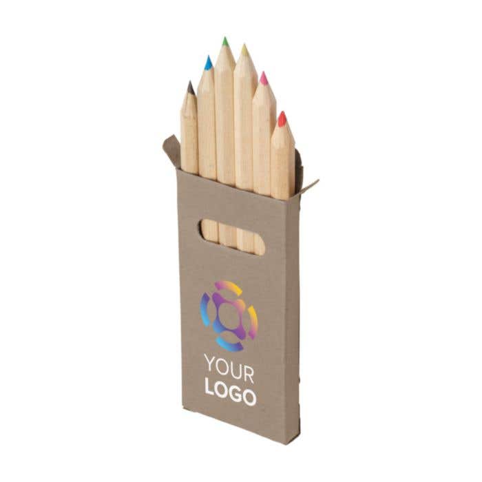 6 crayons de couleurs en bois naturel