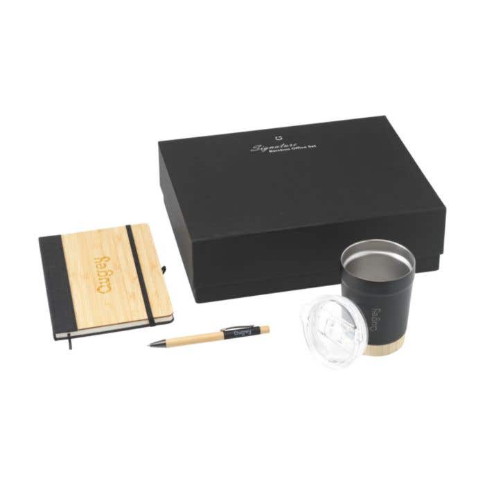 Geschenkset Signature Bamboo Office | Notitieboek, balpen en thermosbeker | FSC® bamboe | In giftbox