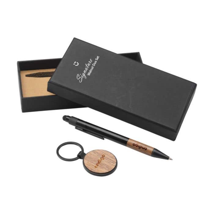 Geschenkset Signature Walnut Duo | Balpen en sleutelhanger | FSC® hout | Stylus | In giftbox
