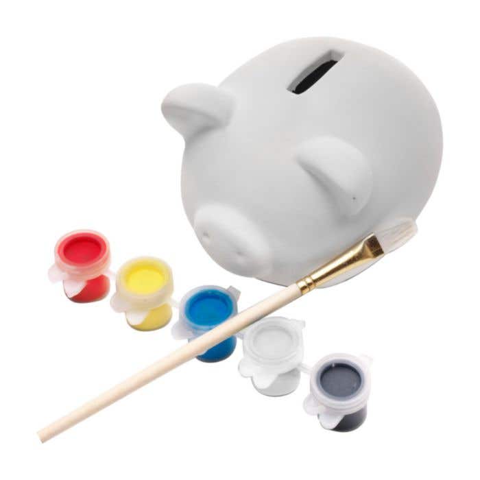 Spaarvarken Piggy | Incl. 5 kleuren verf | Met kwast