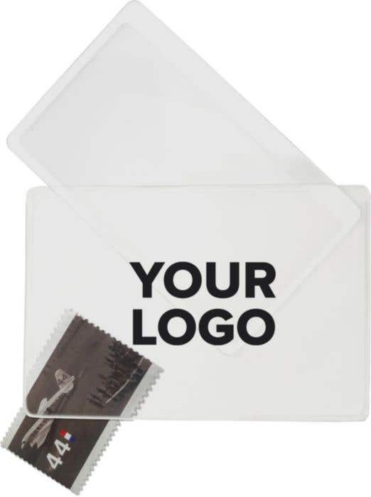 Carte de visite/loupe dans une housse en vinyle.