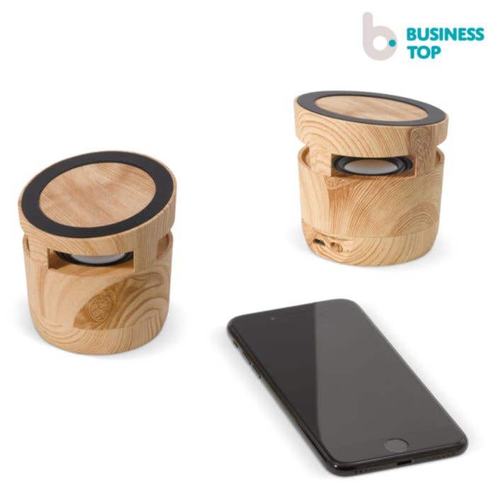 Houten speaker met draadloos laadstation
