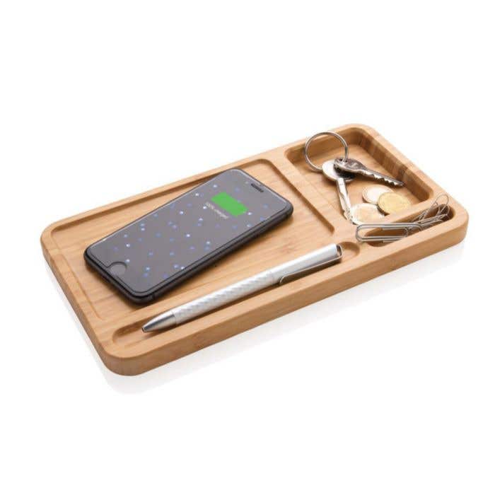 Bamboe desk organizer met draadloze oplader