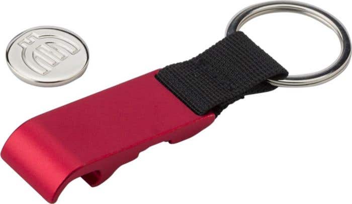 Porte-clés avec ouvre-bouteille et pièce de monnaie pour caddie