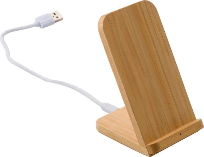 Bamboe telefoonhouder met draadloze oplader