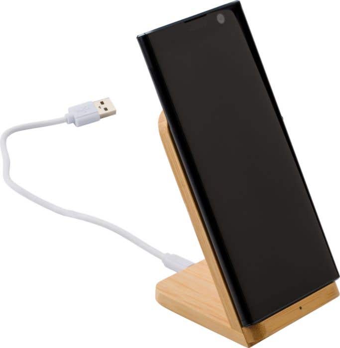 Support de téléphone en bambou avec chargeur sans fil