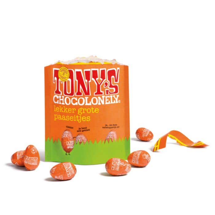 Tony's Chocolonely Paaseitjes Pouch Melk Karamel Zeezout 180g