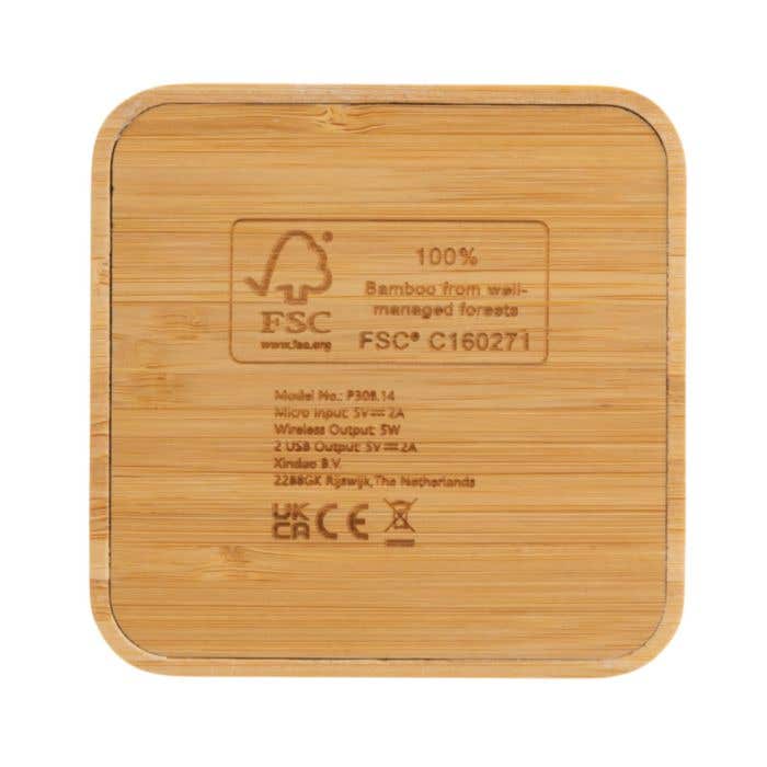 Chargeur sans fil et USB en bambou [5 W]