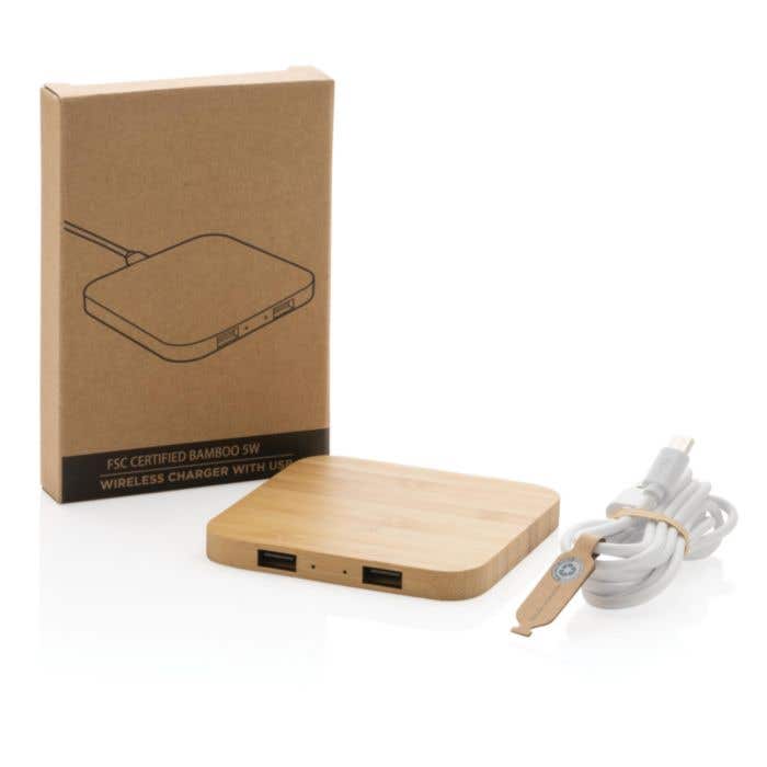 Chargeur sans fil et USB en bambou [5 W]